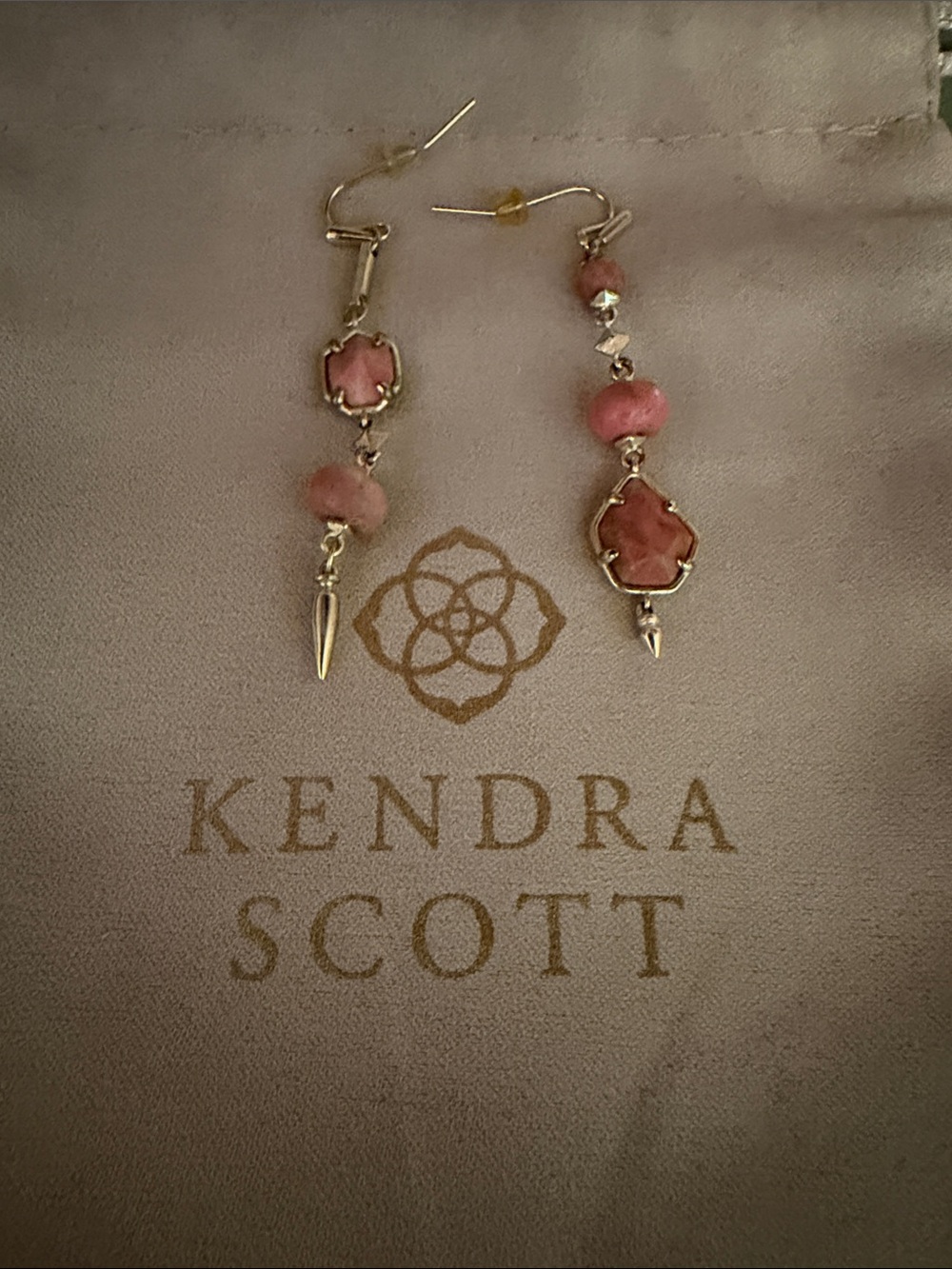 Kendra Scott Gold Drop Earrings with Pink Stones